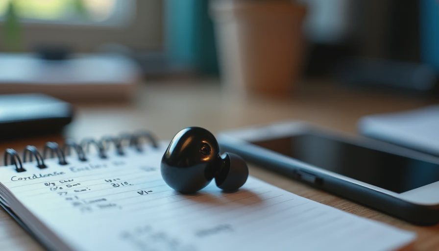 Earbuds with phone and call-test notes during microphone evaluation