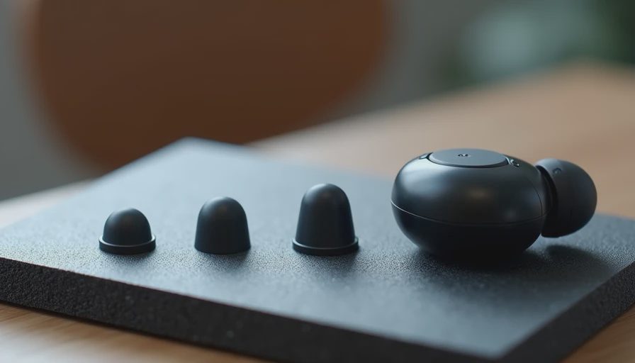 Wireless earbud with multiple silicone tip sizes during fit comparison