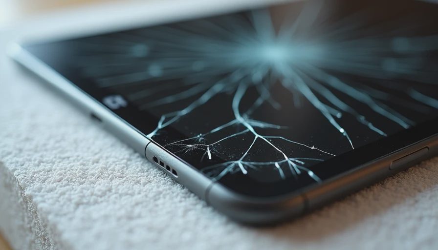 Cracked tablet screen next to durable thick-plastic model during comparison