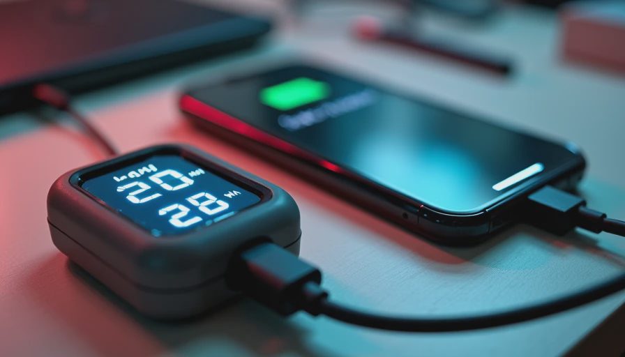 iPhone 18 connected to power meter during battery drain measurement