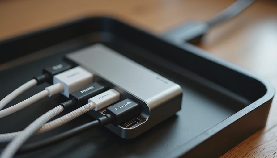 Close-up of labeled USB-C cables on multi-port family charger